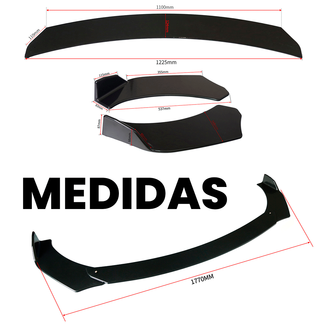 Lip de Facia Delantero 3 Piezas Negro Universal