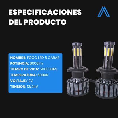 Kit Focos Led 8 Caras RacingTec Para Faro Principal Luz Para Carro K80